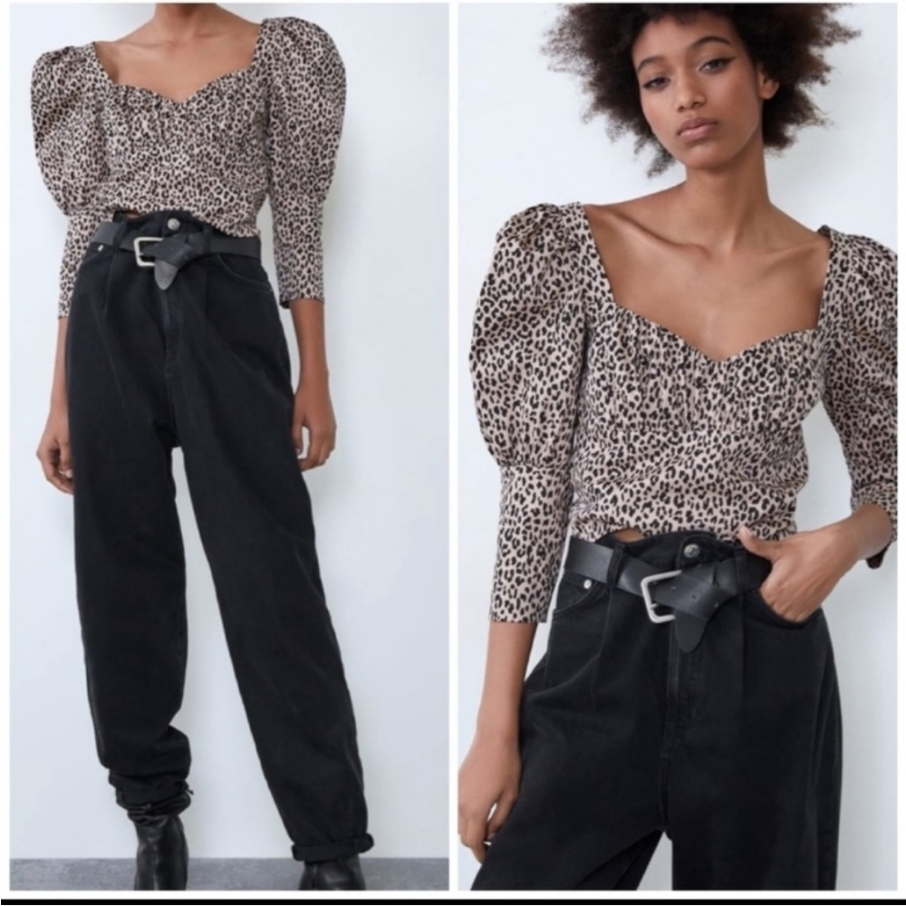 Zara Leopard Print Blouse with Black Accents
